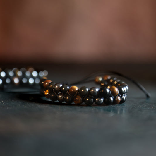 Armband hematiet obsidiaan en tijgeroog