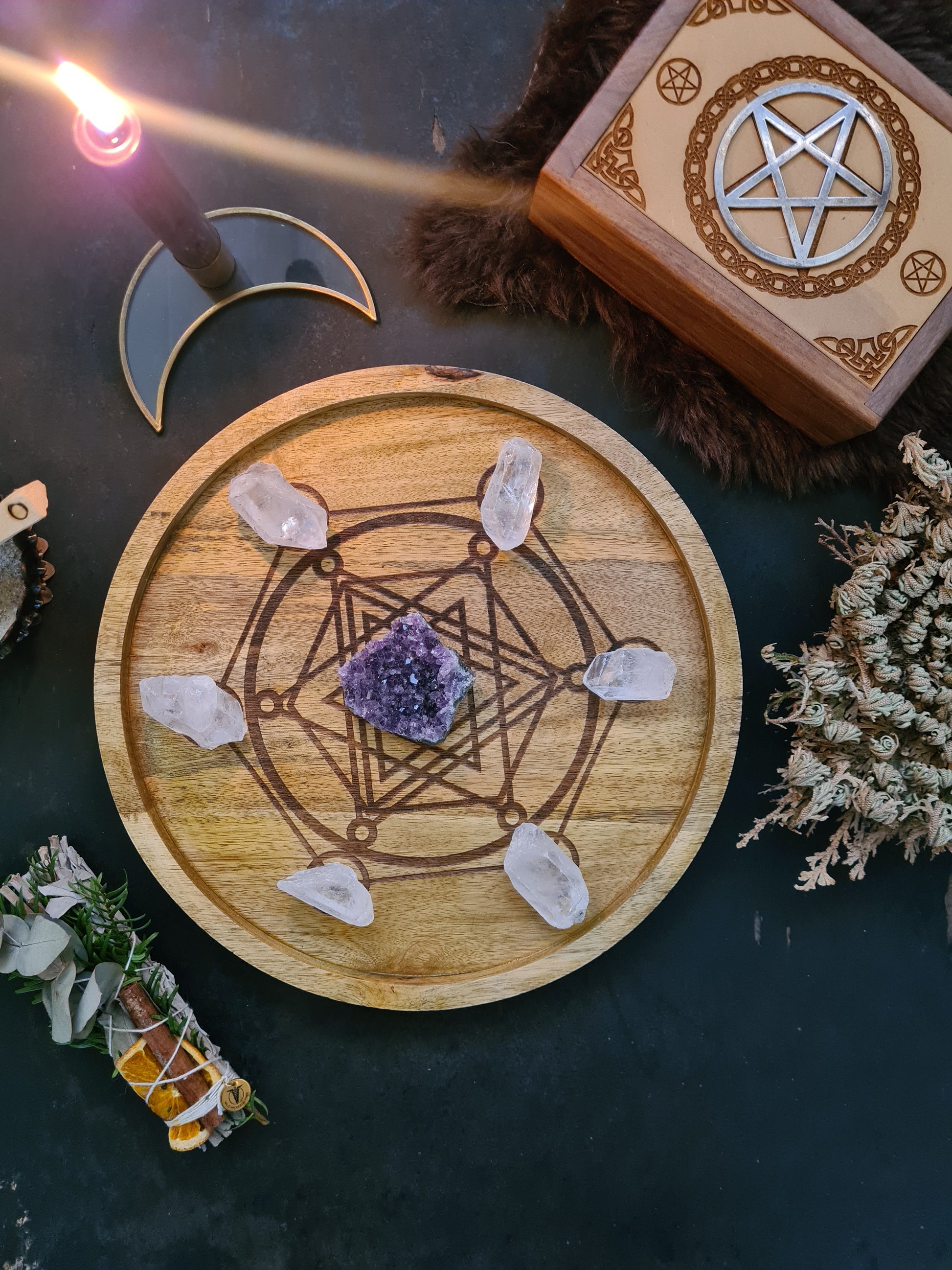 Crystal grid metatron mango wood kristalrooster