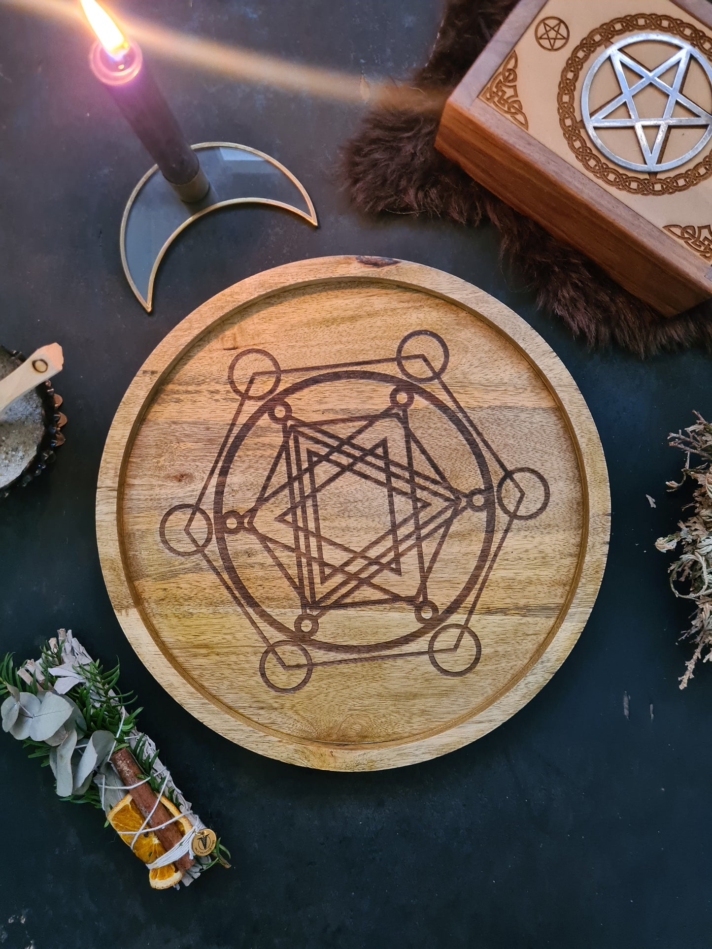 Crystal grid metatron mango wood kristalrooster