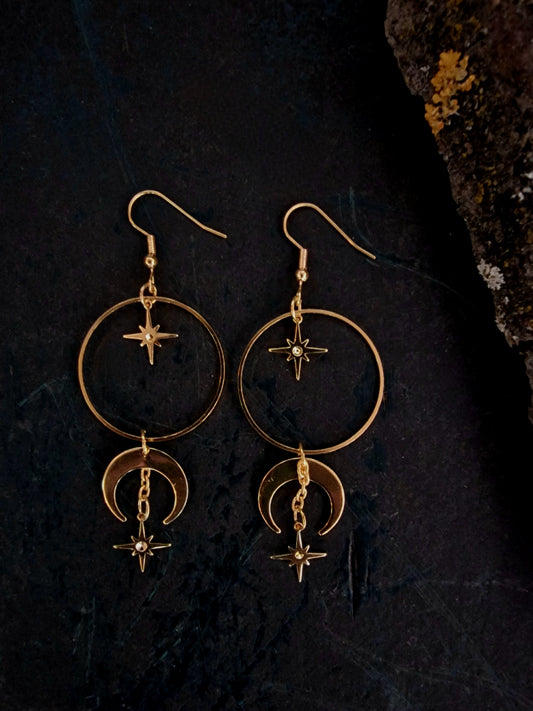 Oorbellen maan ster moon star earrings