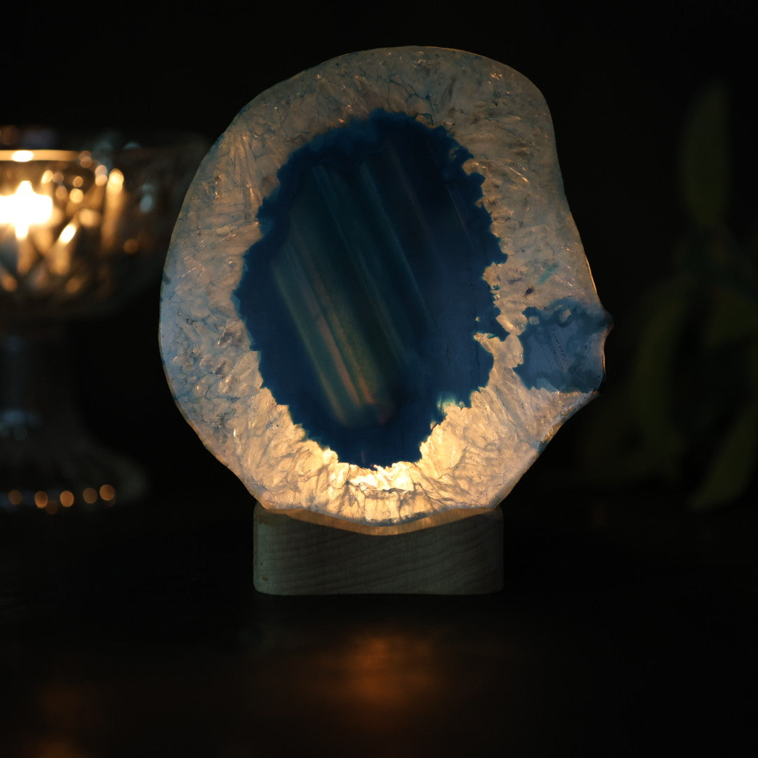 Disque d'agate bleu avec photophore